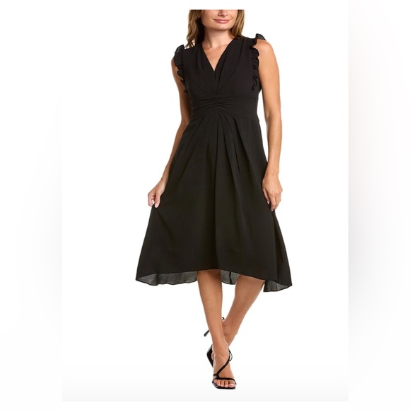 Maggy London Dresses & Skirts - Maggy London Sleeveless Ruffled-Shoulders Midi Black Dress Size 2
